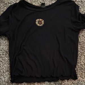 Black Top with Sunflower Embroidery